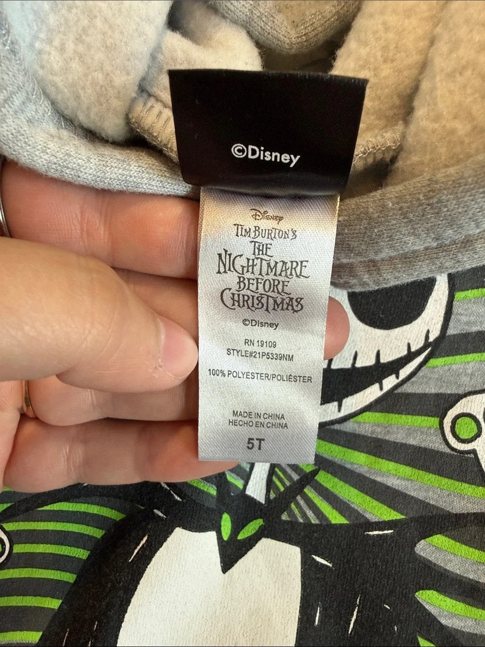 Disney Kids Matching Set Gray and Black with Green Jack Skellington Graphic - 5T